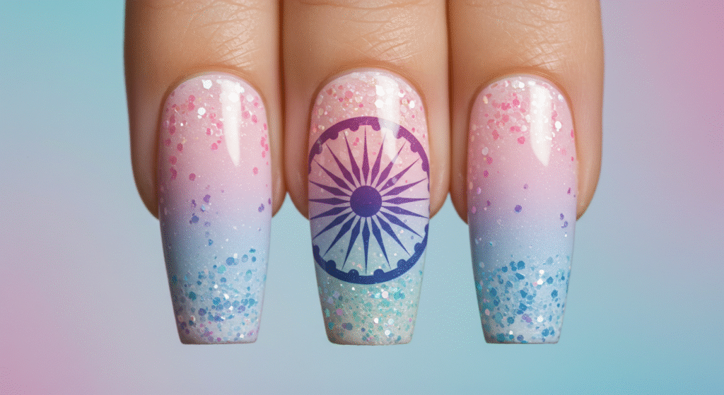 Ashoka Chakra Design Nail Art