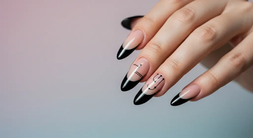 Black French nail art
