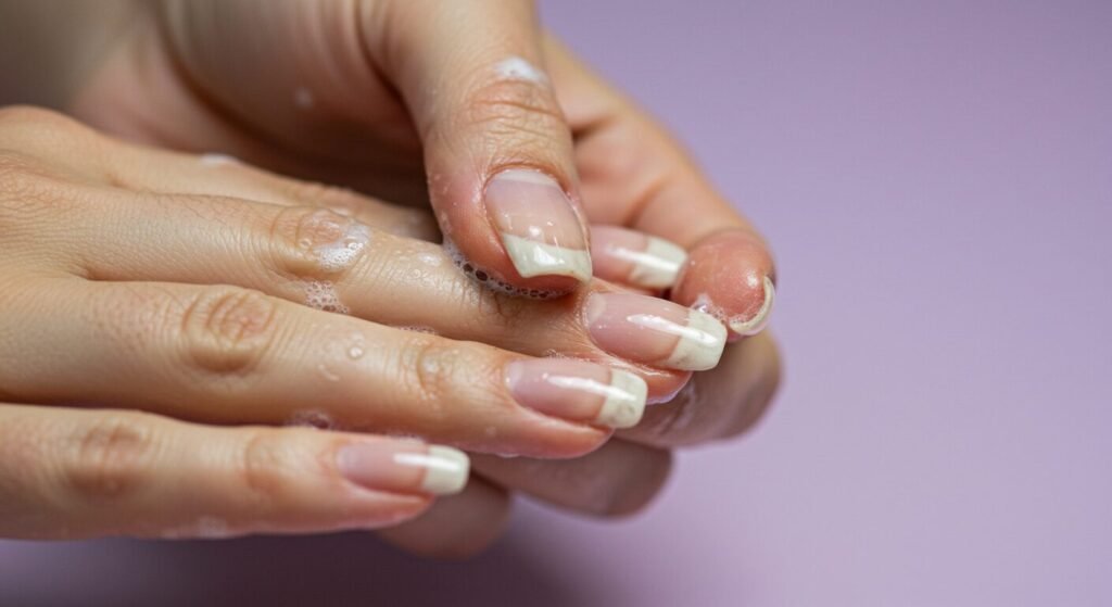 Clean Yellow Nail Extensions with shampoo