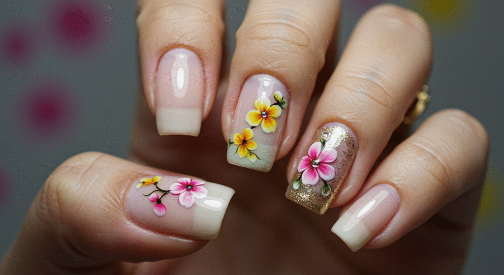 Floral Nail Art for Karwa Chauth