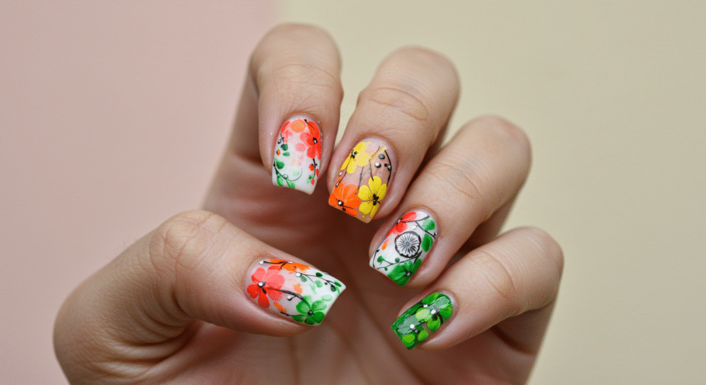 Floral Tricolor Nail art