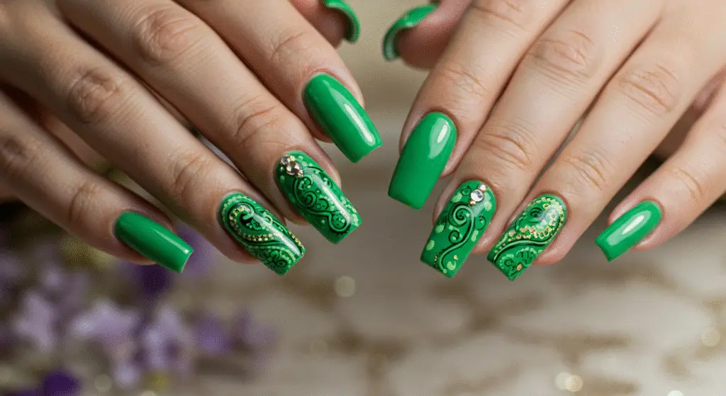 Get Green Colour Nail Art
