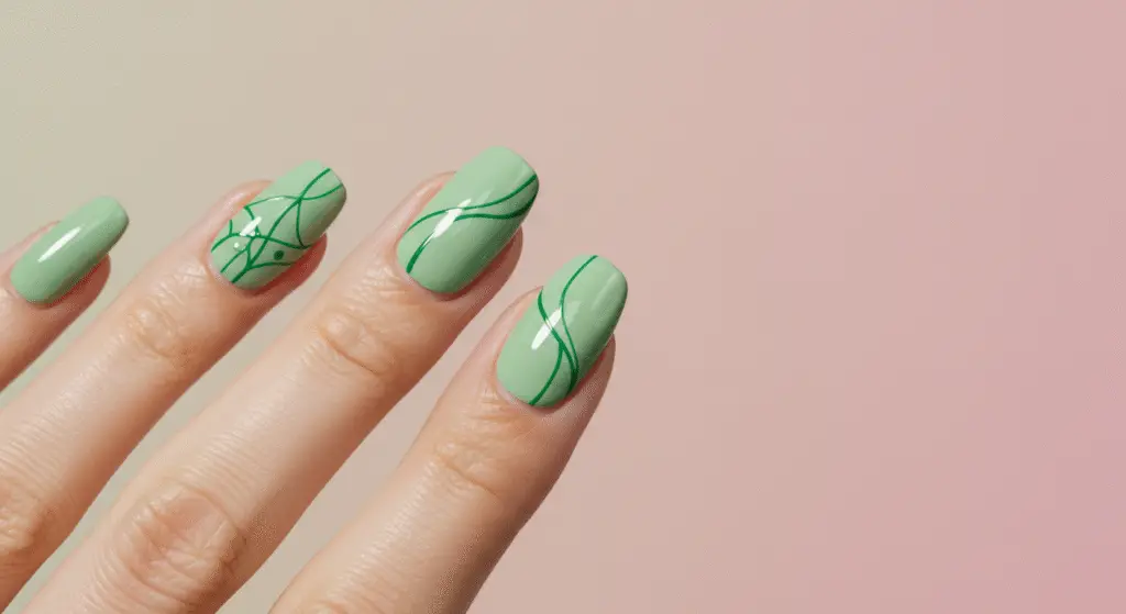 Get green colour nail art plain design