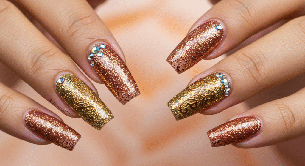 Glitter and Bling Nail Art for Karwa Chauth