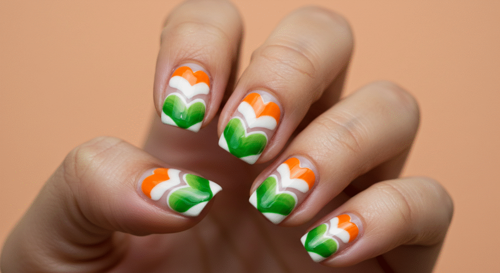 Heart-Shaped Tricolor Nail art