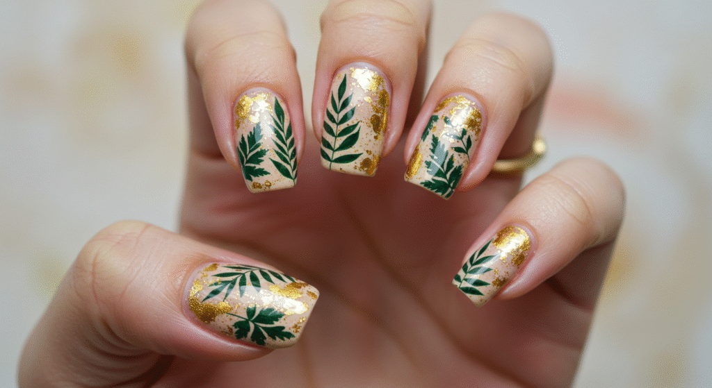 Leaf Print Nail Art for Karwa Chauth