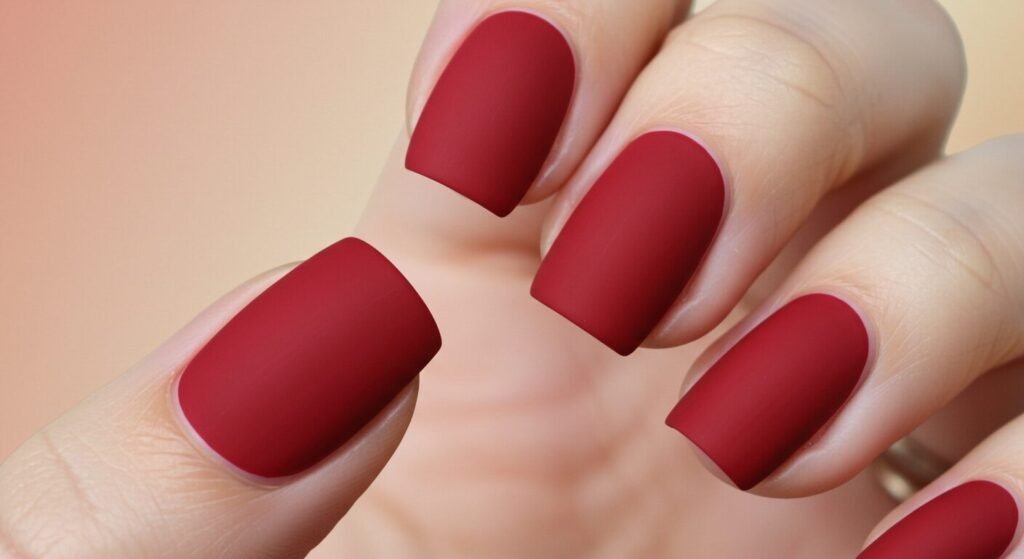 Matte red color nail paint
