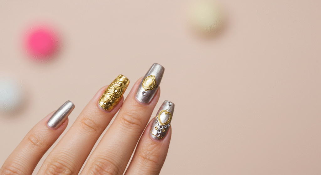 Metallic Nail Art for Karwa Chauth