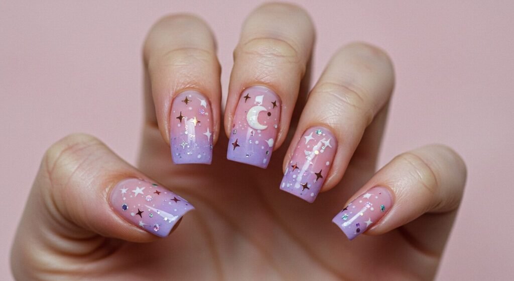 Moon and star nail art