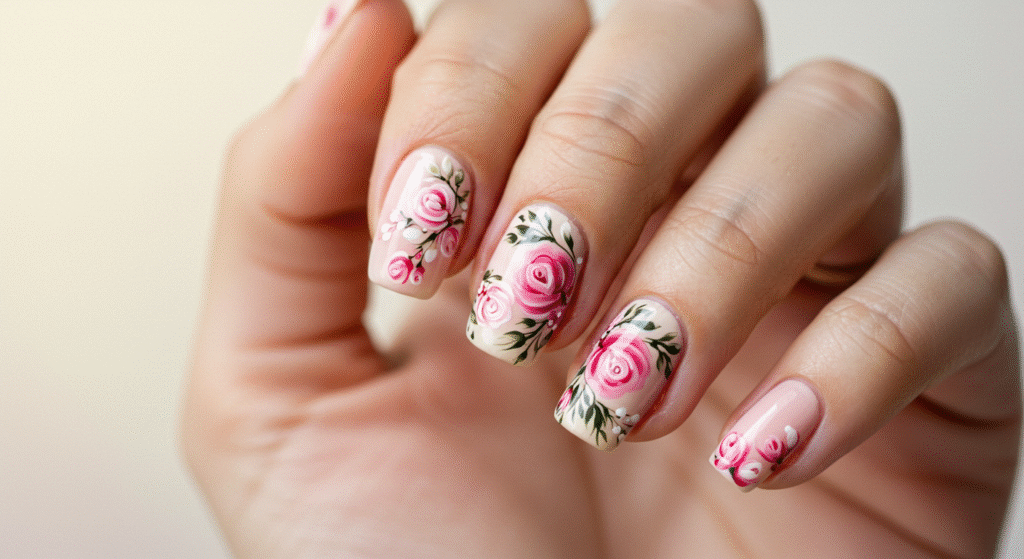 Romantic Floral Nail Art for Karwa Chauth