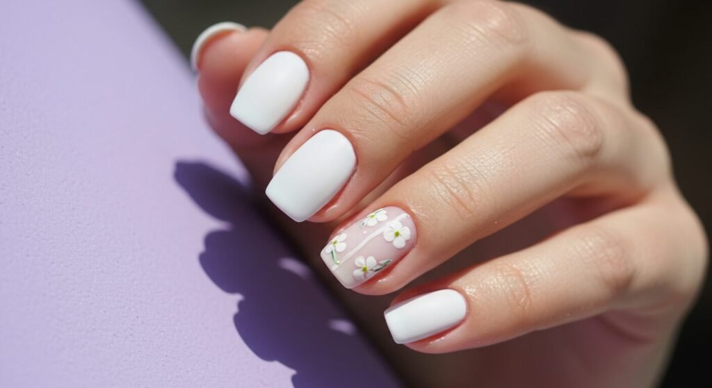 White color nail art design