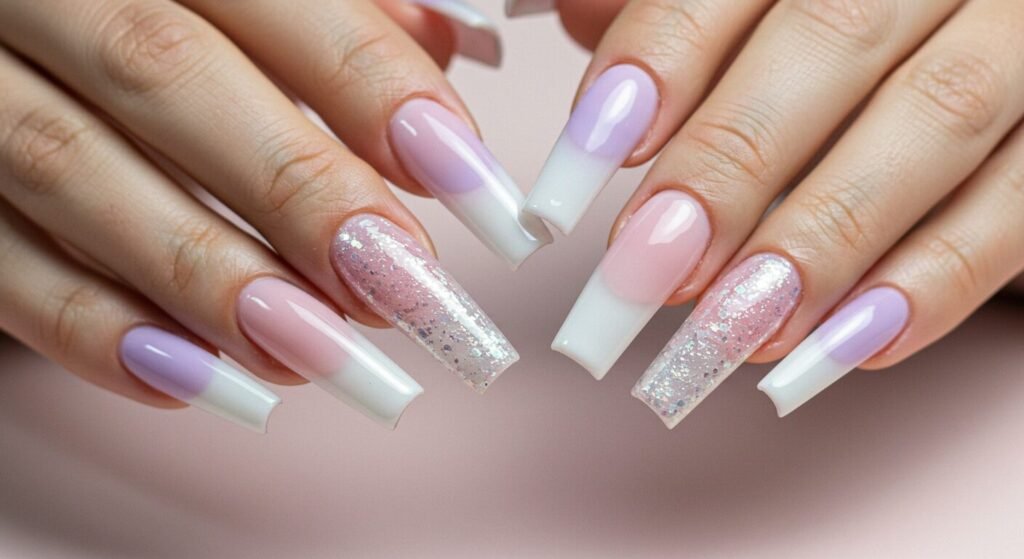 Coffin and Ballerina Acrylic Nails by beautyoura