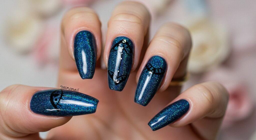 Blue cat eye nails
